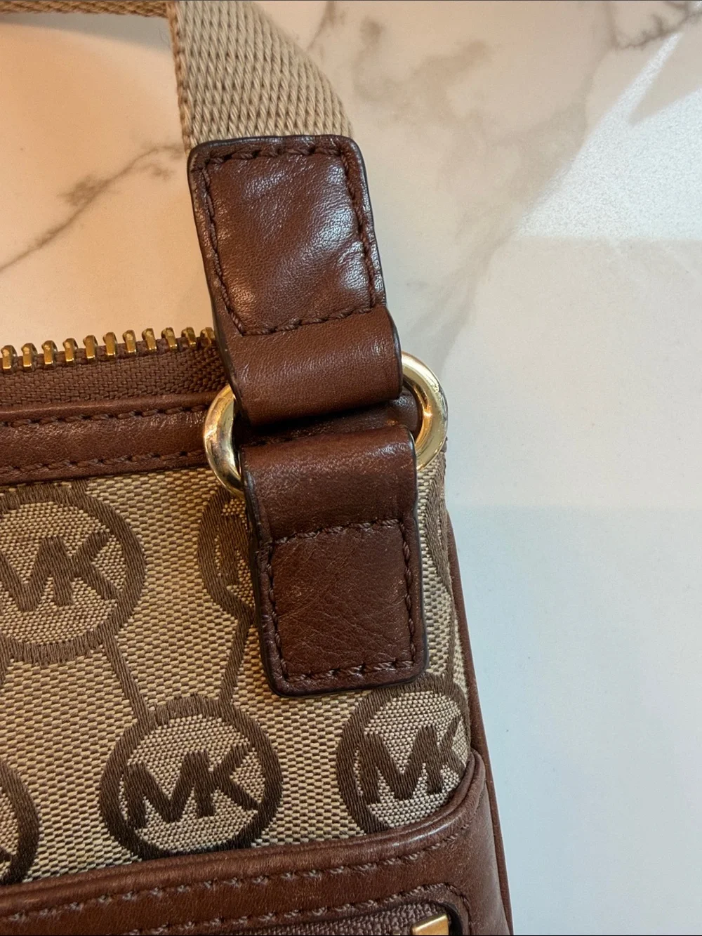 Michael Kors Tan Brown MK Logo Messenger Crossbody